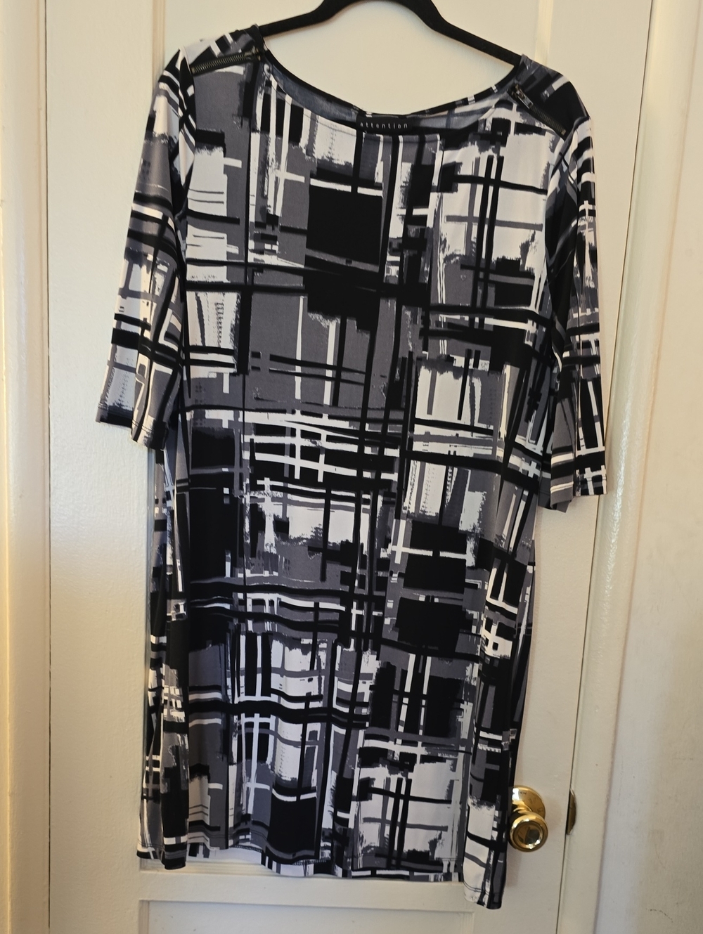 attention Black, Gray & White Abstract Midi Dress